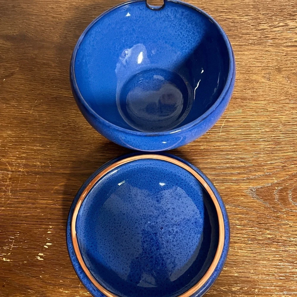 Handmade Cobalt Blue Ceramic Sugar Bowl with Lid – Studio Pottery 5.5”
